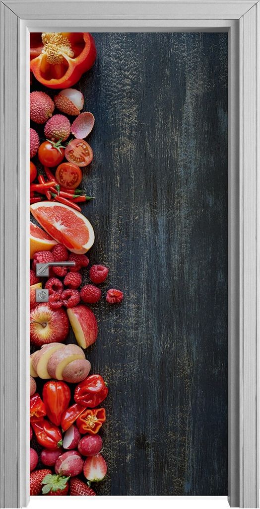 Tür Selbstklebende 90x210 cm Türfolie Türtapete Klebefolie - Früchte auf Holz
