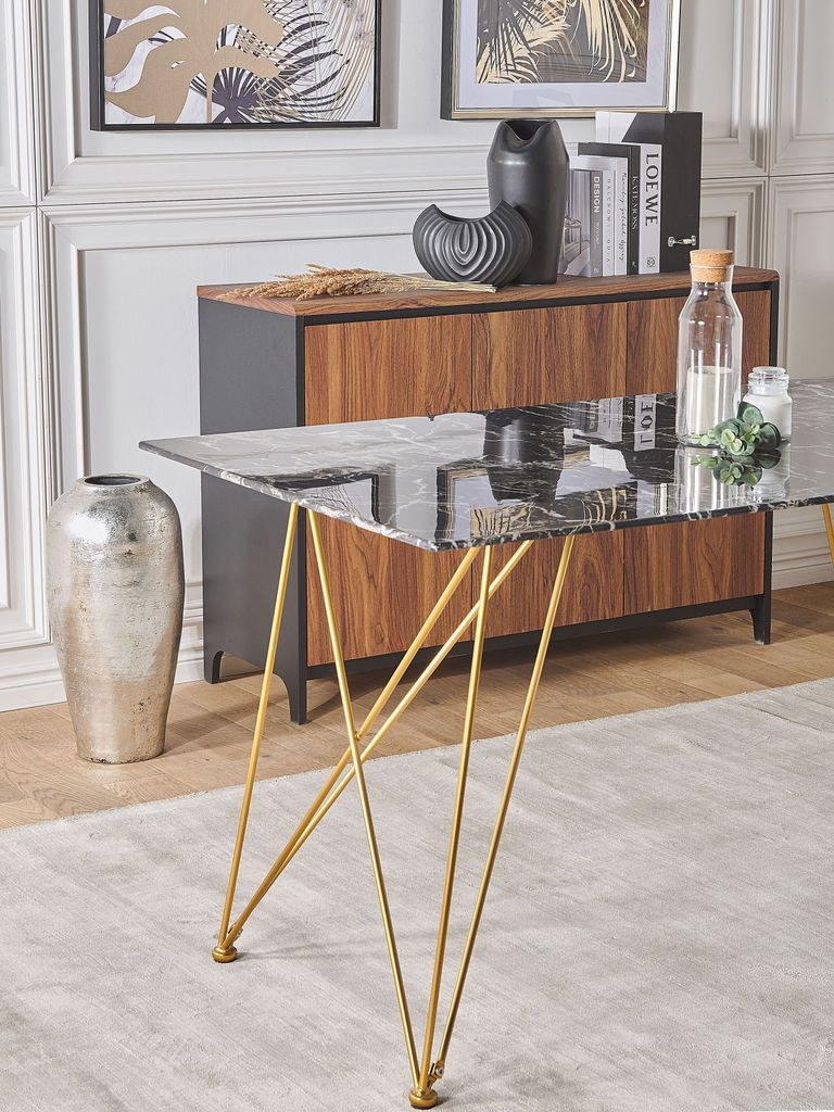BELIANI Esstisch Schwarz Gold 80 x 140 cm V-förmige Füße Produktbild 