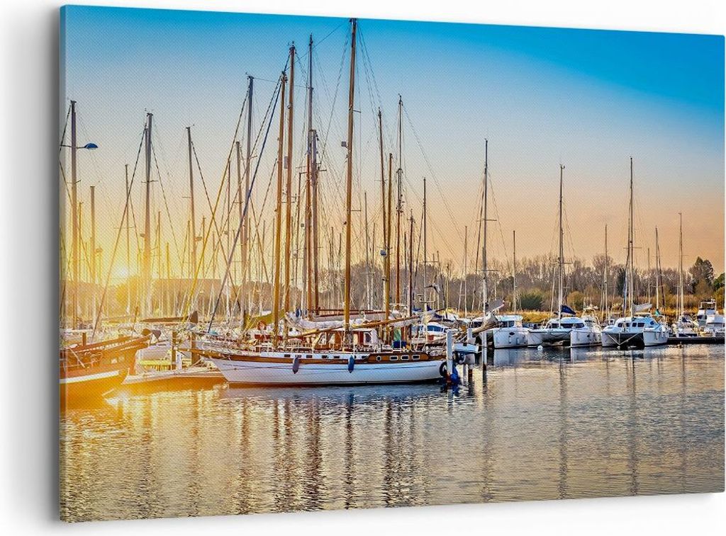 Bild auf Leinwand - Leinwandbild - Katamaran Yacht Anker Ankerplatz - 120x80cm - Wand Bild - Wanddeko - Leinwanddruck - Bilder - Kunstdruck - Leinw...