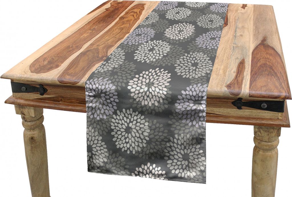 ABAKUHAUS Blumen Tischläufer, Abstrakte Dahlie-Blumen, Esszimmer Küche Rechteckiger Dekorativer Tischläufer, 40 x 300 cm, Grau Dimgrey und Kokos...
