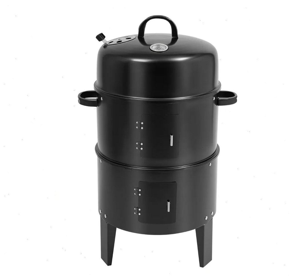 BBQ Grill - 3-in-1 Holzkohlegrill Smoker - Gusseisen - Doppelte Ebene Große Kapazität - 40 cm Durchmesser 84 cm Höhe - Zum Räuchern Schmoren Gr...