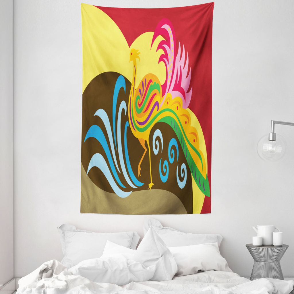 ABAKUHAUS Phönix Wandteppich und Tagesdecke, Bunte Zusammenfassung Ethnische aus Weiches Mikrofaser Stoff Waschbar ohne Verblassen Digitaldruck, 1...