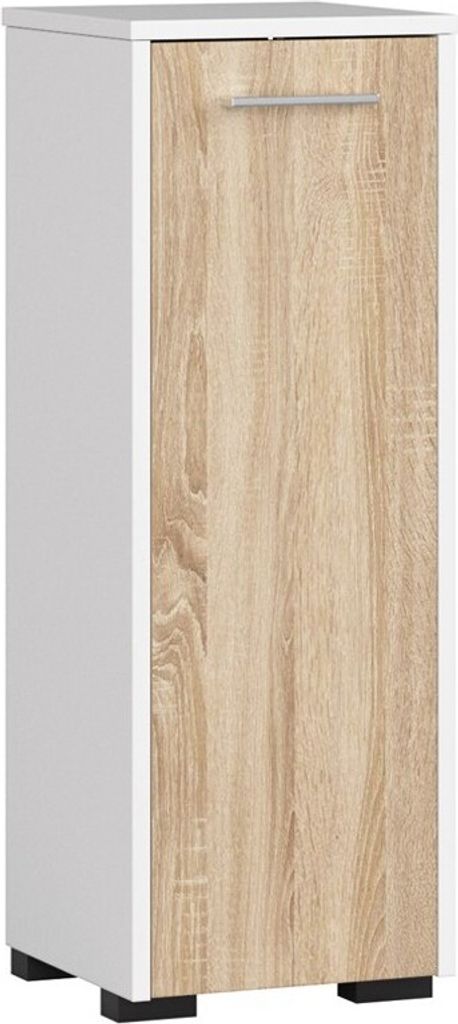 Freistehender Badezimmerschrank: eine Tür, zwei Einlegeböden, Farbe: weiß | Sonoma-Eiche, Möbelmaße: B: 30 cm, H: 82 cm, T: 30 cm