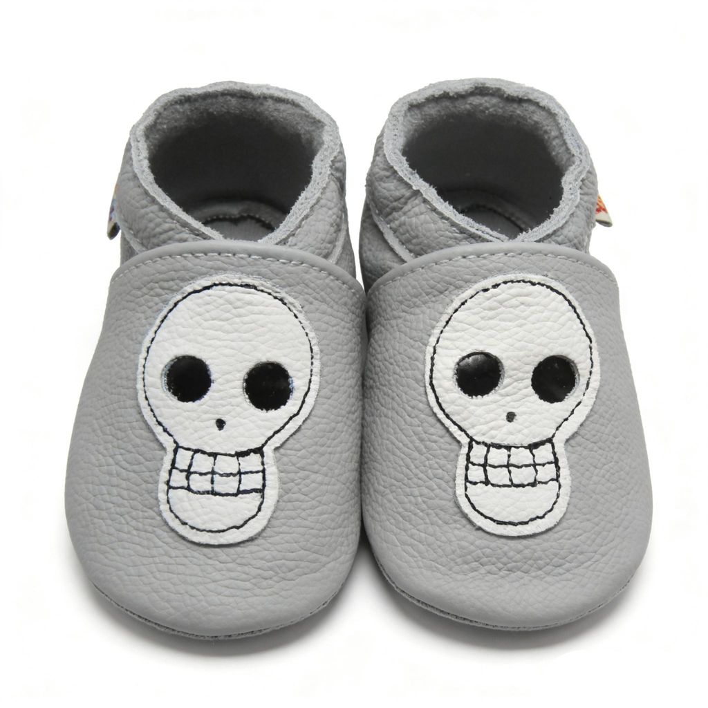 YALION Baby Krabbelschuhe aus Echtleder, weiche Lauflernschuhe für Mädchen&Jungen, rutschfeste Ledersohle,Hellgrau,Totenkopf, Größe XL (18–...