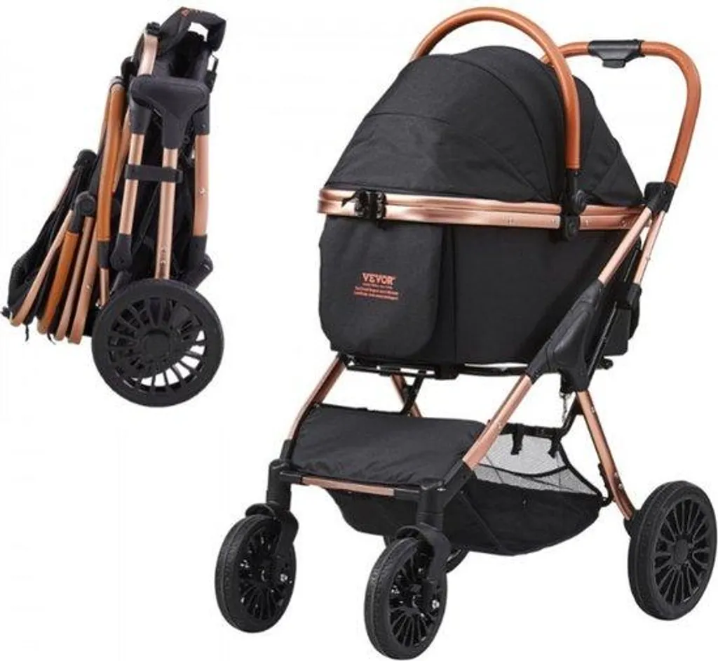 Poussette double pour chien avec assise rembourrée, coloris noir guépard