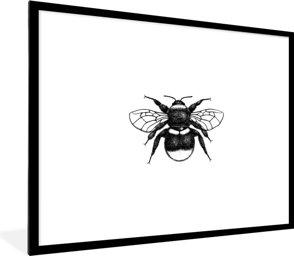MuchoWow Gerahmtes Poster Hummel - Botanisch - Retro - Insekten 80x60 cm - Poster mit Schwarzem Bilderrahmen Wandposter Rahmen Foto Bilder - Schl...