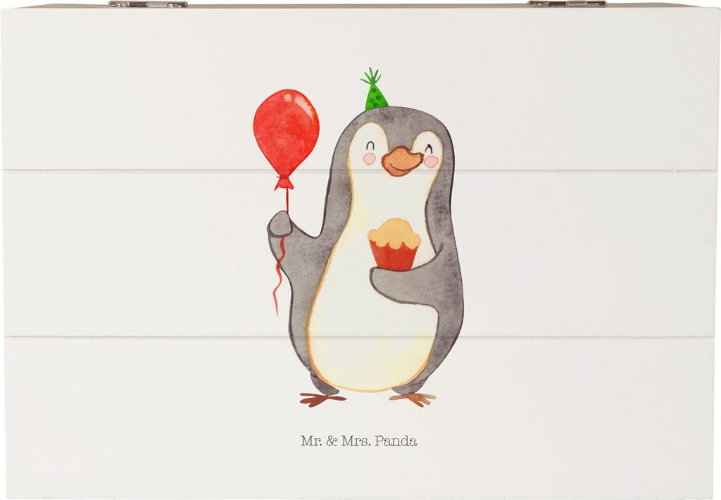 Mr. & Mrs. Panda fotokiste Pinguin Geburtstag 22 x 15 cm - Weiß - Geschenk, Feier, Schatzkiste, Holzkiste, Kiste, Kuchen, Geschenkbox, Happy Birth...