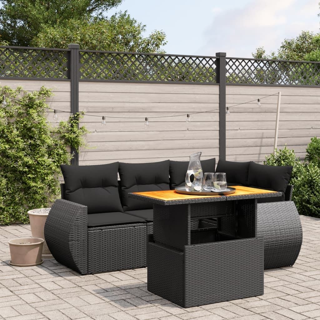 Maison Exclusive - 5-tlg. Garten-Sofagarnitur mit Kissen Schwarz Poly Rattan