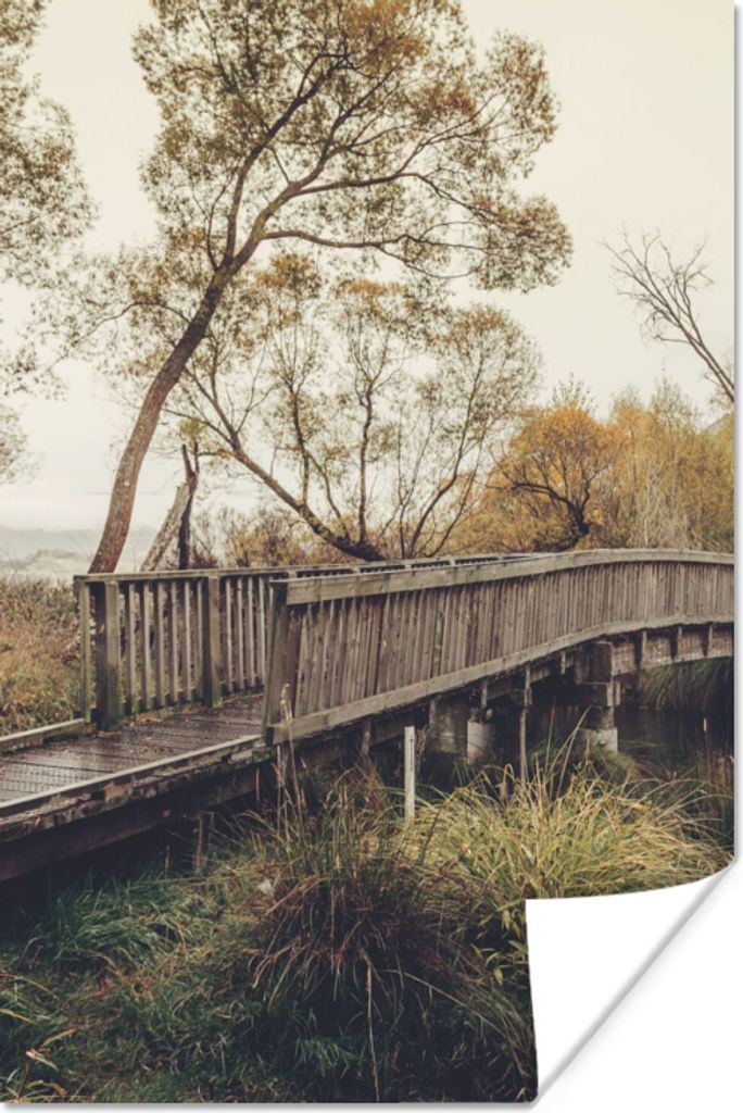 MuchoWow Poster Herbst - Brücke - Bäume 120x180 cm - Kunstposter