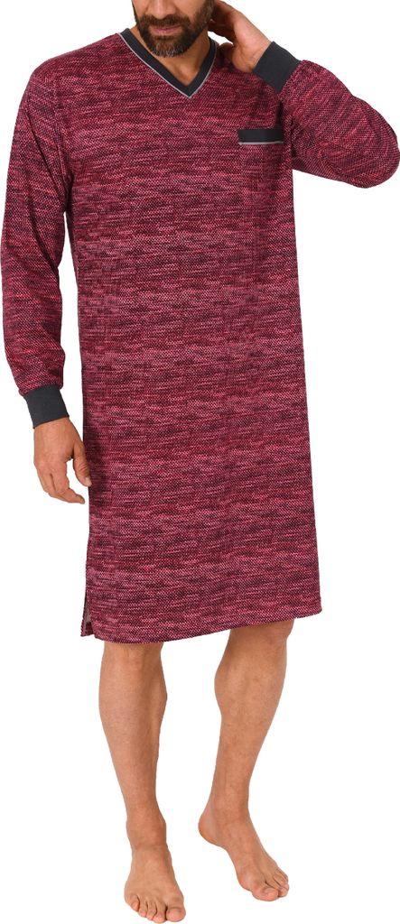 Herren Nachthemd langarm - auch in Übergrössen bis Grösse 70 - Minimalprint - 291 90 431 ; rot , 48