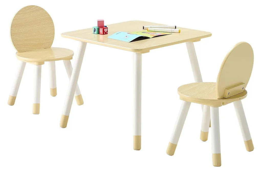 Table et chaises enfant bords arrondis sécurisés en bois clair massif