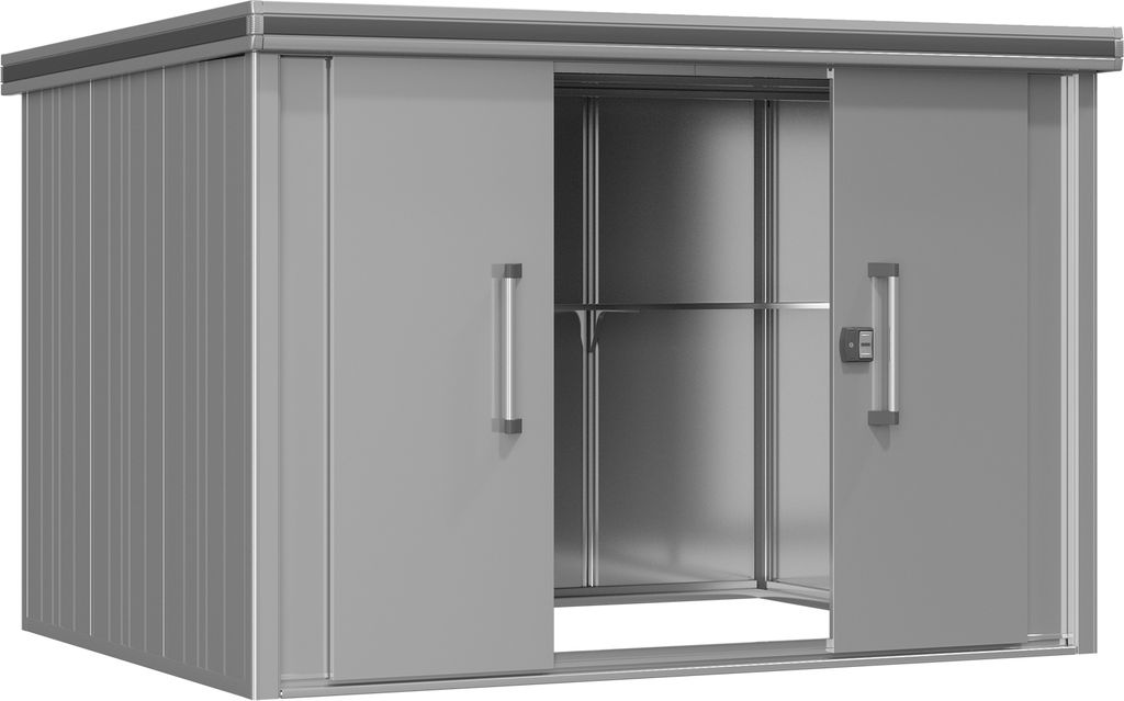 GFP Gerätehaus Metall Gartenhaus 291x221x212 cm Geräteschuppen mit Flachdach inkl. Schiebetür in grau Schuppen wasserdicht