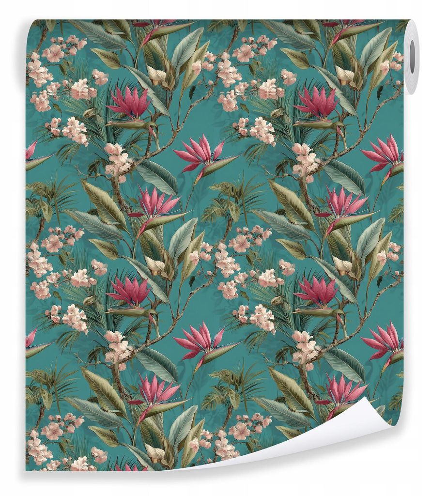 Tapete Blumen Blätter Abstrakt - 50x1000 cm - Vliestapete Wohnzimmer Schlafzimmer - Vlies Tapete Grün - T16606VE