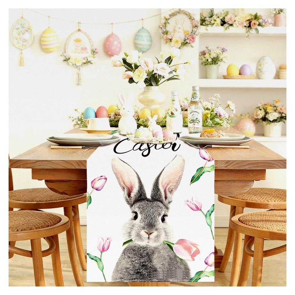 Ostertischläufer Deko 33 x 183 cm wasserdicht Baumwolle Leinen abwaschbar für Esstisch 4-6 Personen