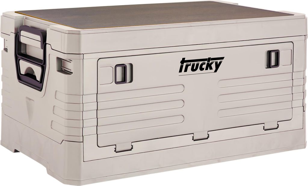 Storage Box, 35 L, Camping, Klappbox, Klappkiste, Aufbewahrungsbox mit Deckel, faltbar, Aufbewahrung, Kiste, 48 x 30 x 24 cm, Beige, trucky