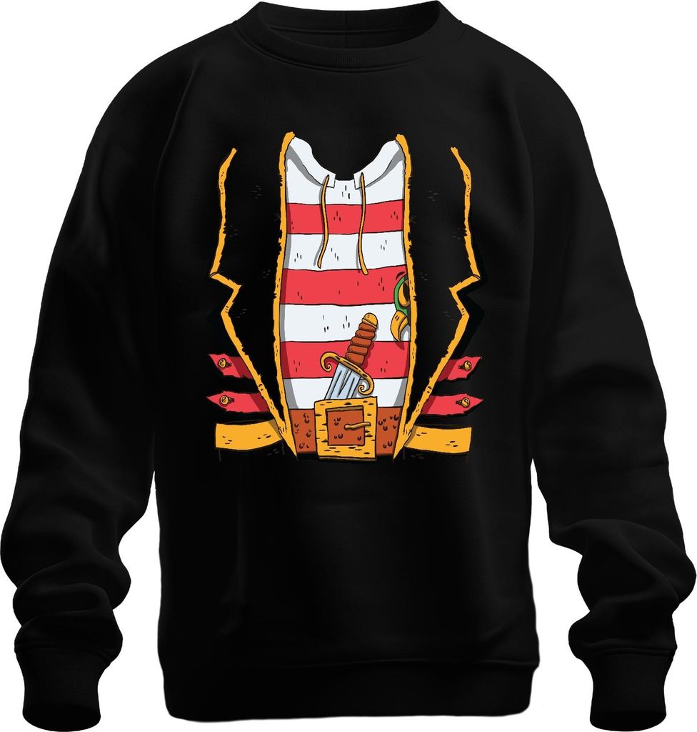 Seeräuber Pirat Dolch Gürtel gestreift Weste Karneval Vintage Uni Sweatshirt Pullover, Schwarz, L