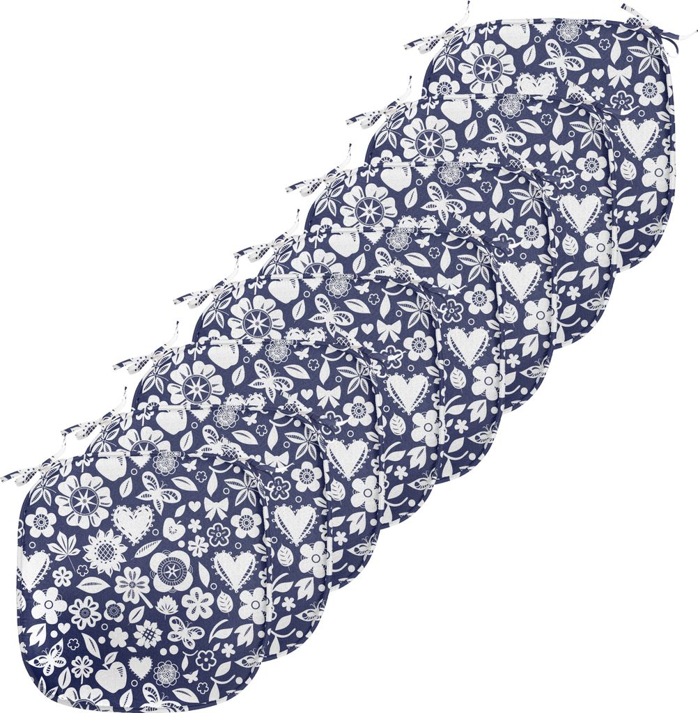 ABAKUHAUS Navy blau Polster für Esszimmerstühle, Herz Schmetterlinge Leafs, Dekoratives wasserfestes Kissen mit Riemen für Küchensitze, 40 cm x...