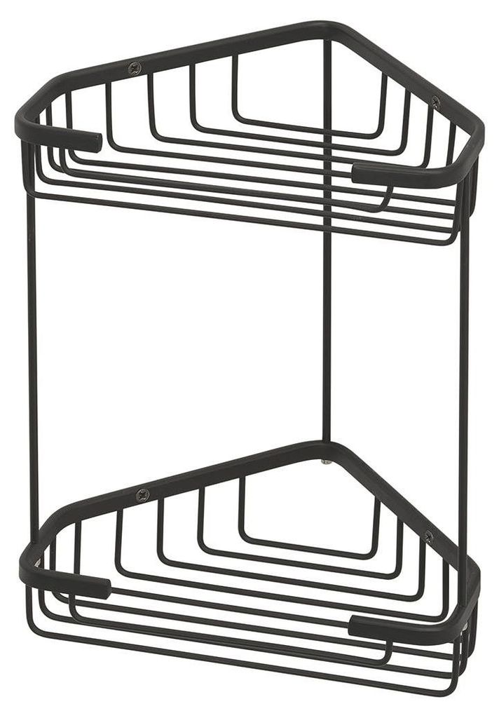 Eck-Duschablage mit zwei Ablagen, Edelstahl, schwarz matt, Schraubbefestigung, 27x20x15 cm – ideal für Shampoo und Duschzubehör