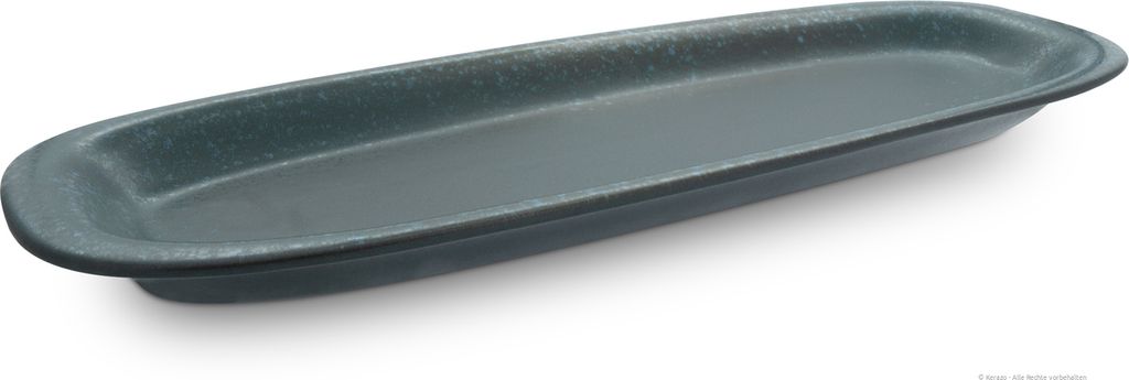 Original Bunzlauer Keramik Servierplatte Platte Teller sehr lang schmal länglich oval 49x16,7x3 cm Design ZIELON (Grün)