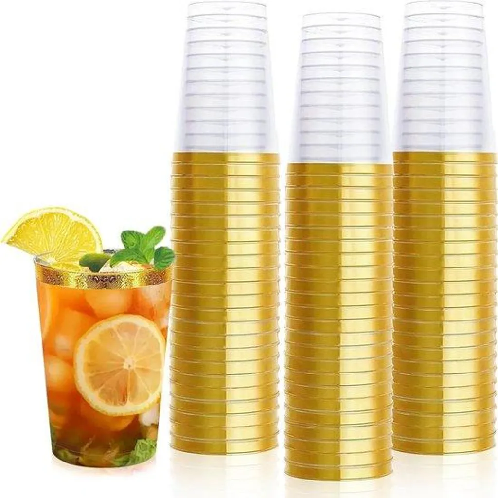 Gobelets en Plastique Or et Argent 350ml Réutilisables - Pack de 50