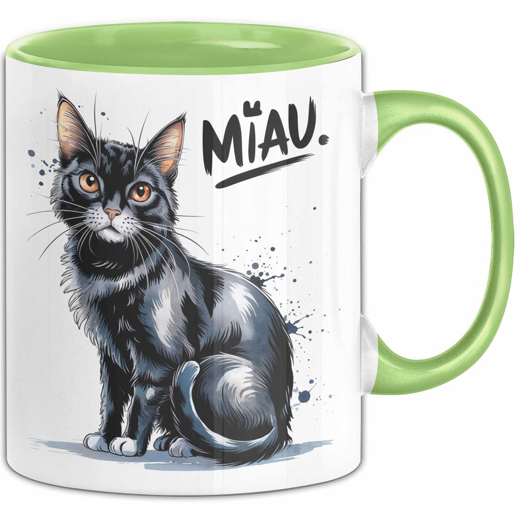 Katzen Tierliebhaber Tasse Geschenk Lustige Geschenkidee Spruch Miau (Grün)