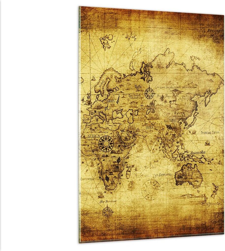 Bilder auf glas - Einteilig - Karte Welt Kontinente - 80x120cm - Glasbilder - Wandbilder - Bilder - zum Aufhängen bereit - Wanddekoration aus Glas...