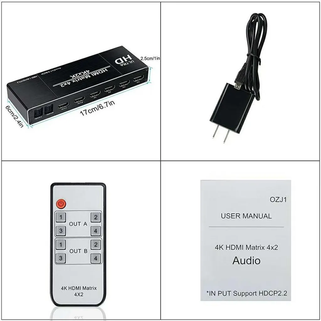 Switch HDMI Matrix 4x2 pour Console et PC avec Sortie Audio et Télécommande - 4