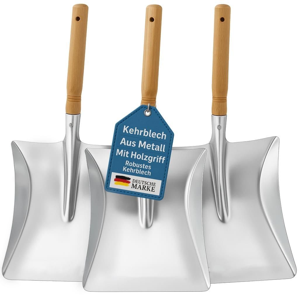 Handfeger 3er Set Kehrschaufel Kehrblech Schaufel Metall mit Holzgriff verzinkt