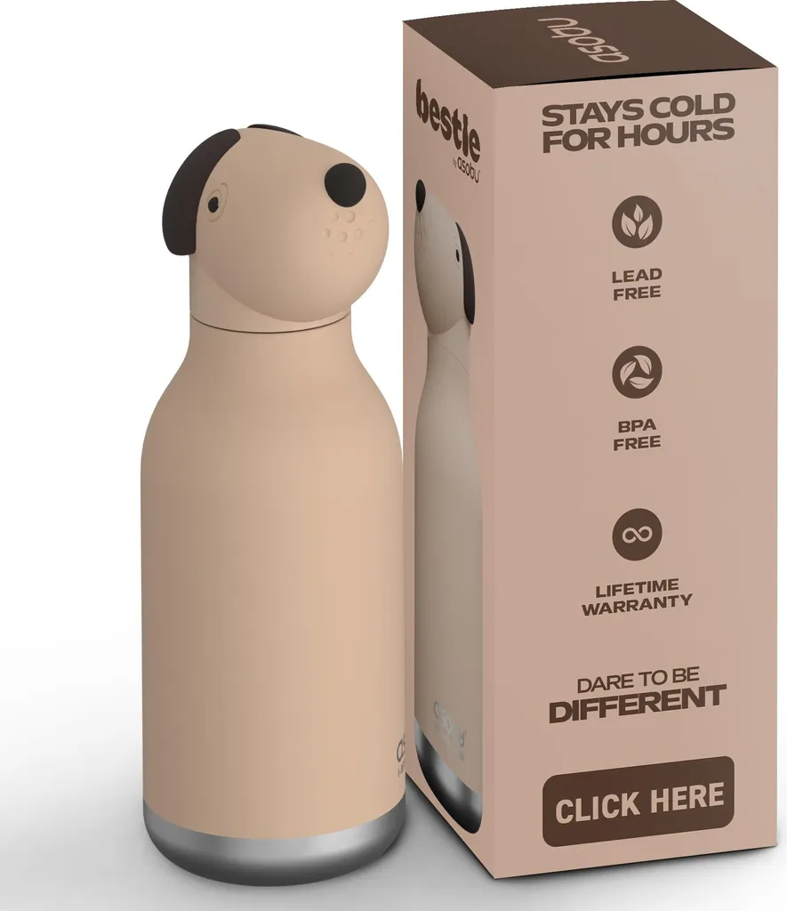 Asobu Bestie Bouteille d'eau pour enfants avec paille 460ml Chien