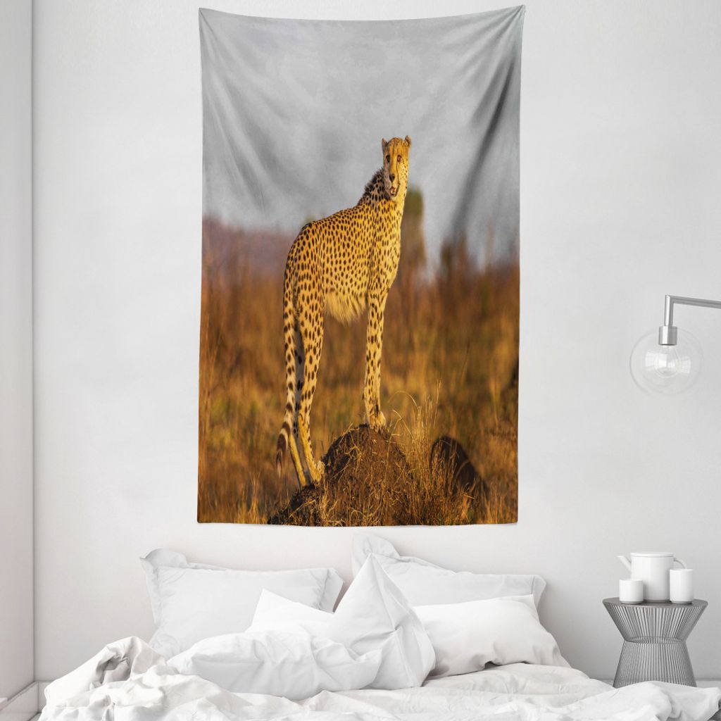 ABAKUHAUS Safari Wandteppich und Tagesdecke, wilder Gepard aus Weiches Mikrofaser Stoff Waschbar ohne Verblassen Digitaldruck, 140 x 230 cm, Ginger...
