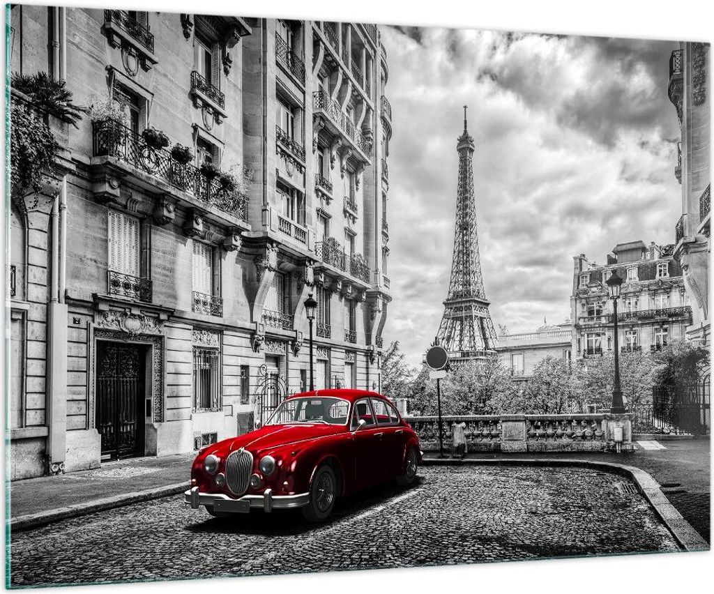 Bilder auf glas - Auto Eiffle Straße Gebäude - 100x70cm - Glasbilder - Wandbilder - Kunstdruck - zum Aufhängen bereit - Wanddekoration aus Glas ...