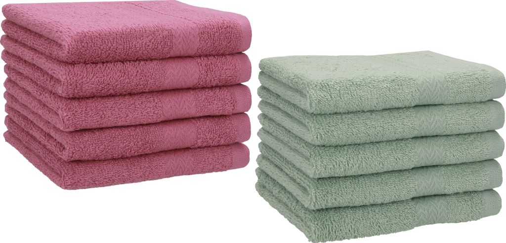 Betz 10 Stück Gästetücher 30x50 cm PREMIUM 100% Baumwolle Set Farbe: beere und heugrün