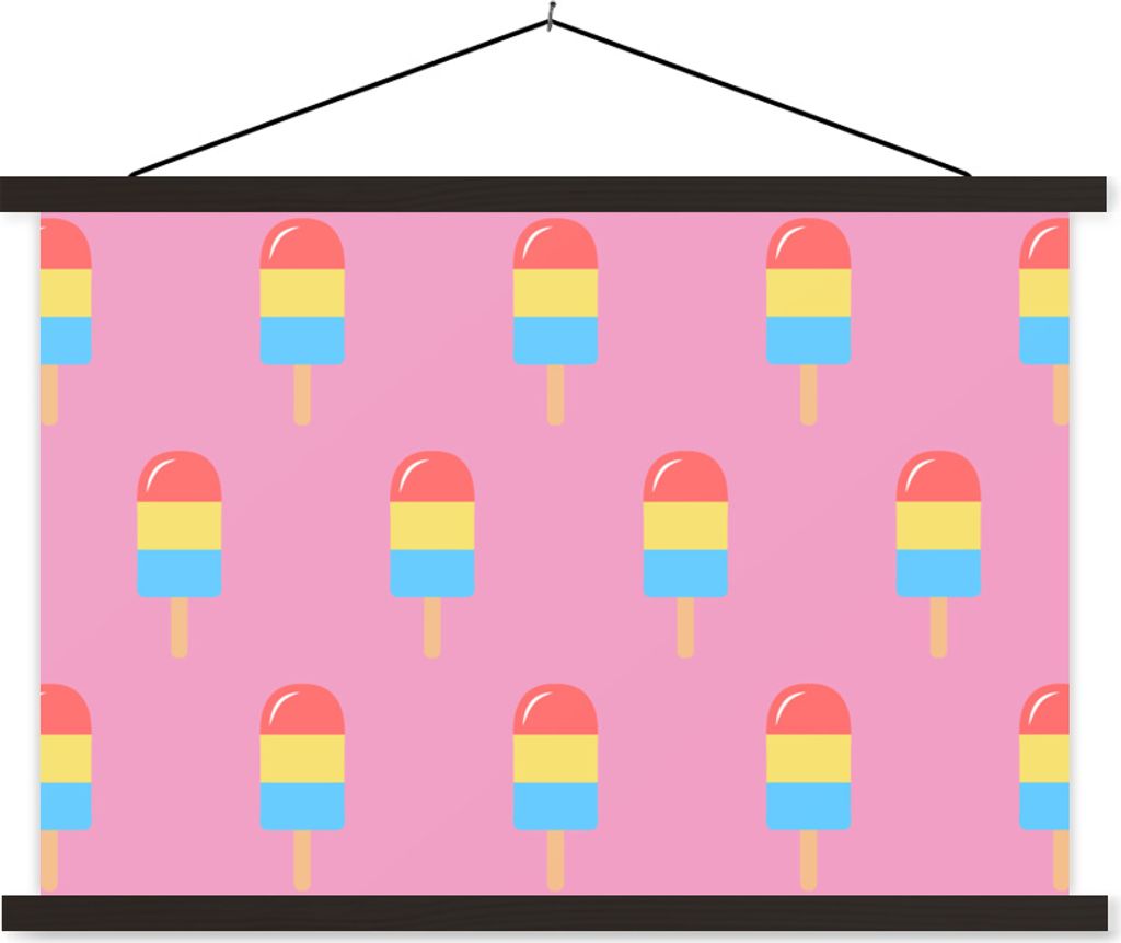 MuchoWow Textilposter Eis - Muster - Rosa 90x60 cm mit schwarzem Rahmen - Aufhängungssatz