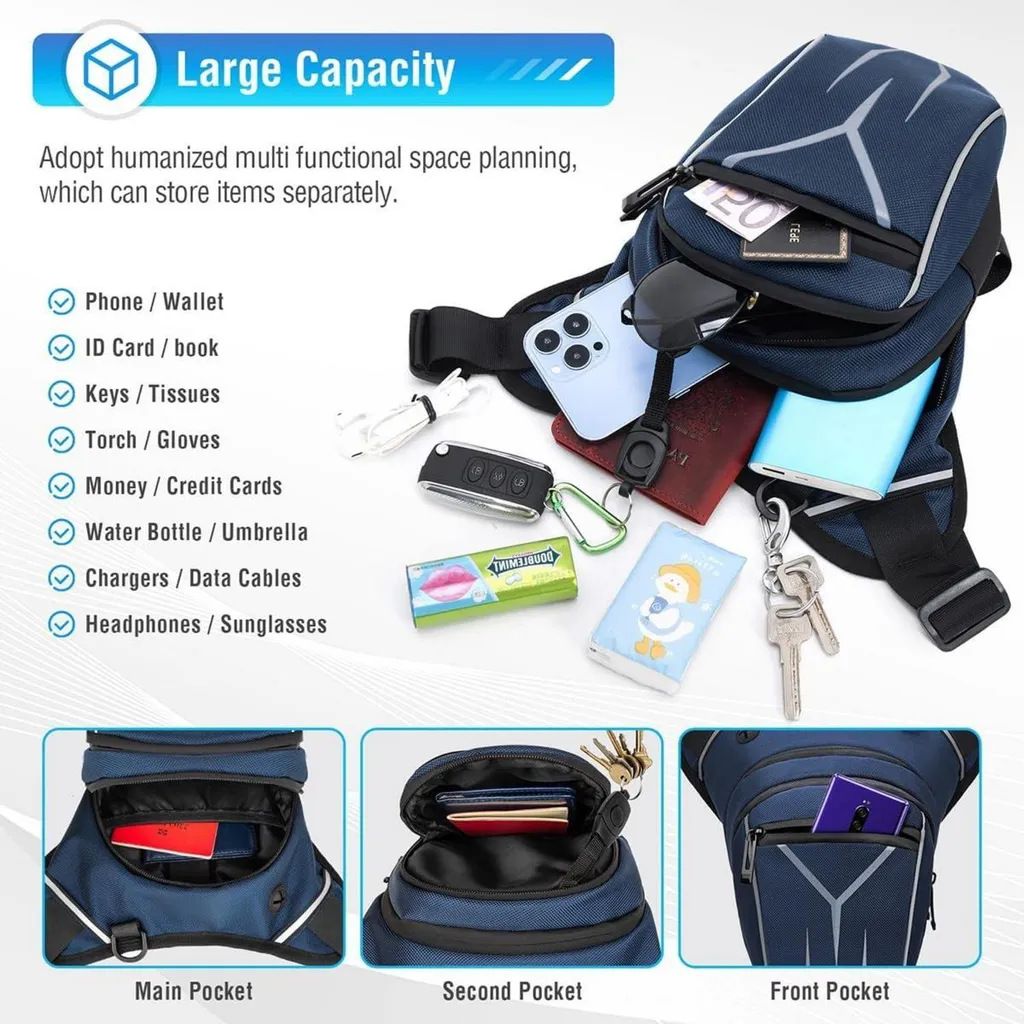 Sacoche de jambe moto imperméable bleue avec multipoches réglables - 3
