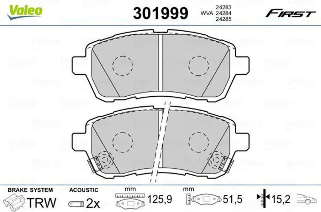 Jeu de plaquettes de frein VALEO 301999 pour frein à disque OE 04465B1320