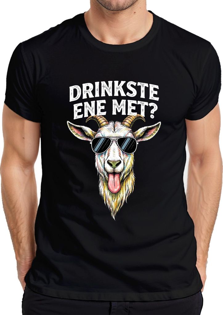 Drinkste ene met? Kölsch Ziegenkopf Sonnenbrille lustig Karneval Herren T-Shirt, Schwarz, XXL