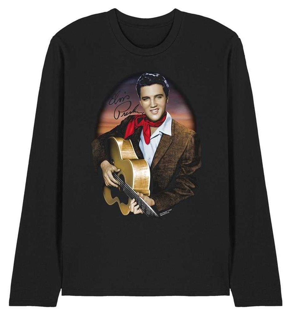 Elvis Presley - "Red Scarf 2" T-Shirt für Herren/Damen Uni, Langärmlig TV33015 (L) (Schwarz)