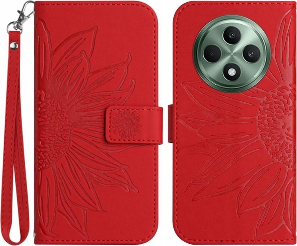 OPPO Reno12 F 5G Hülle - Coverup Sonnenblume Klapphülle mit Schlüsselband - Rot