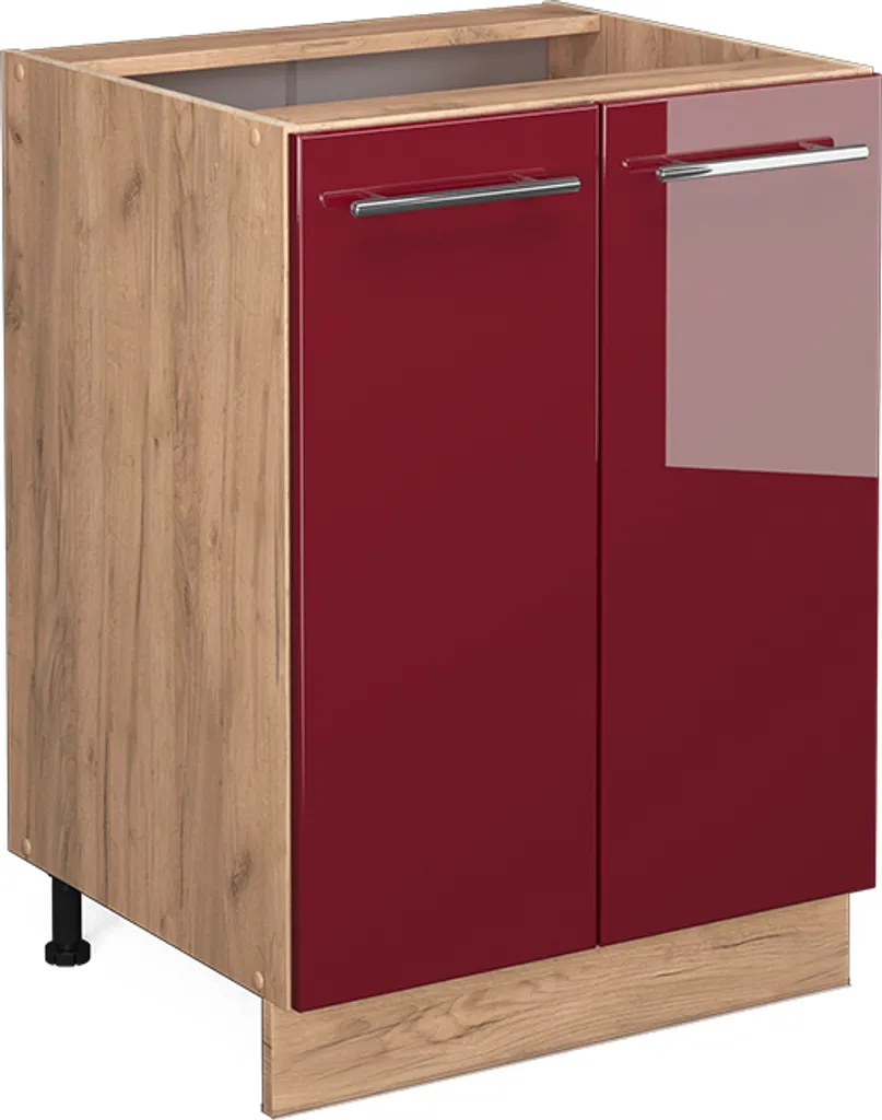 Vicco Mobiletto base cucina Fame-Line, 60 cm senza piano di lavoro, Rosso bordeaux lucido/Quercia dorata