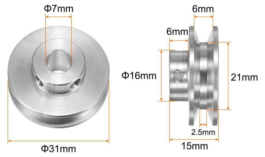 2er Set V-Typ Riemenscheibe Keilriemenscheibe 7mm Bohrung 31mm Au?endurchmesser Einzelrille Aluminiumlegierung fš¹r 3-5MM PolyurethanRundriemen M...