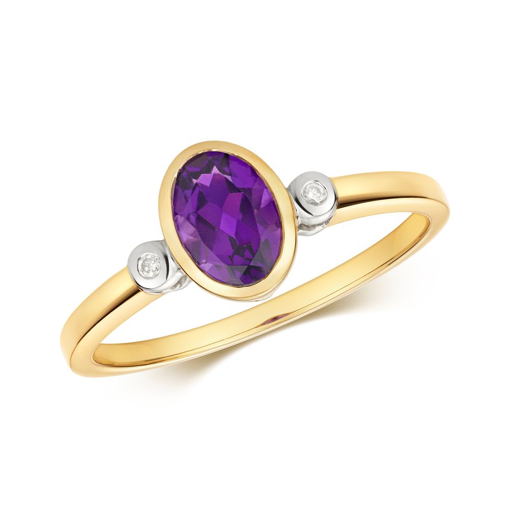 Funkelndes Feuer Moderner 9 Karat (375) Gold Damen - Diamant Ring Brillant-Schliff H - PK mit Amethyst, 58 (18.5); TRS35629RSQ