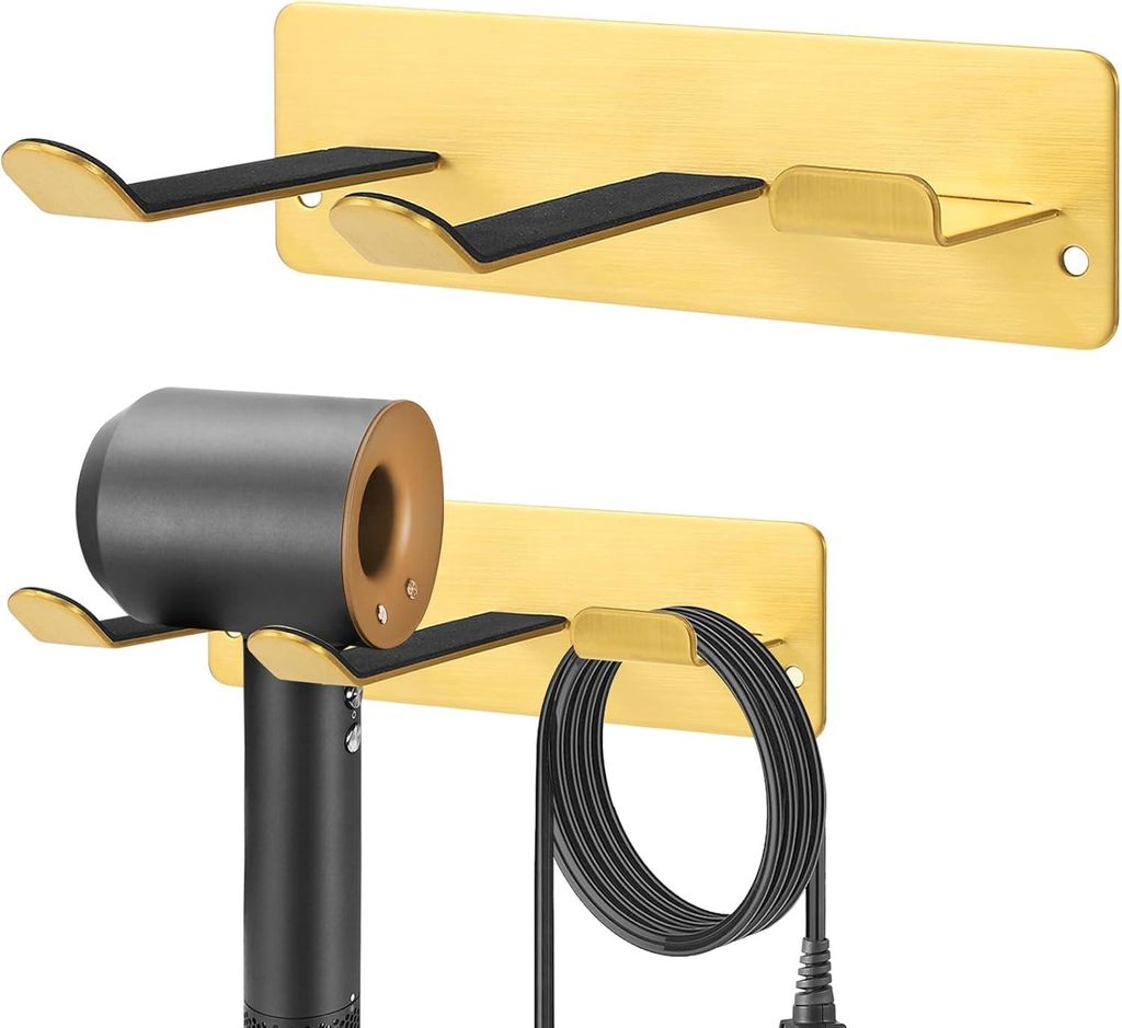 Haartrocknerhalter - Wandregal für Haartrockner - 1 Stück - Gold - Edelstahl