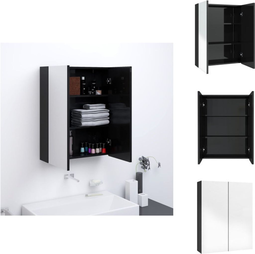 vidaXL Bad-Spiegelschrank 60x15x75 cm MDF Glänzendes Schwarz - Badezimmerwaschtische