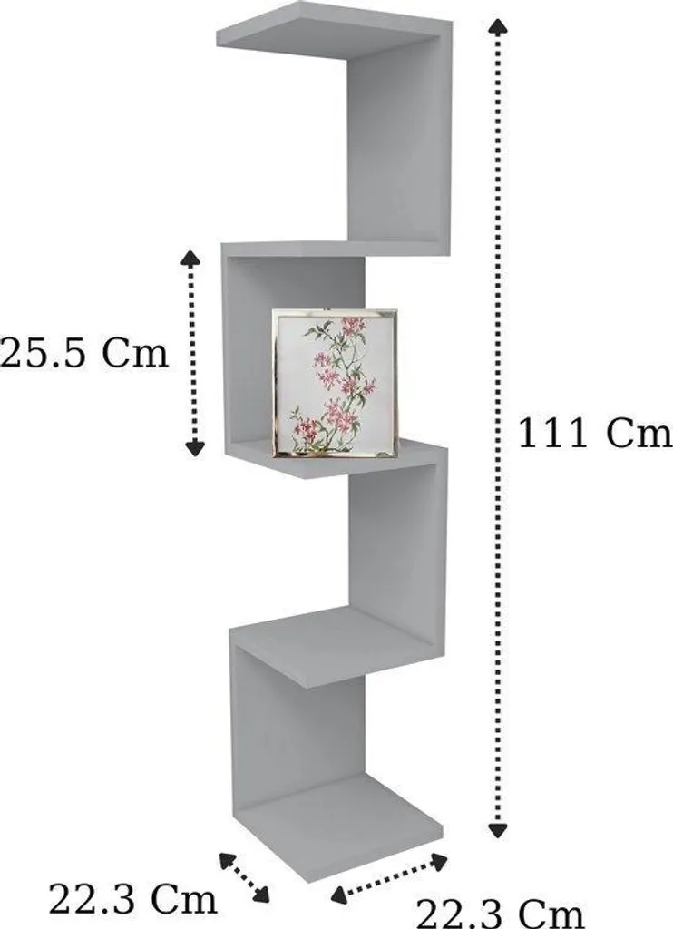 Étagère murale d'angle zigzag avec 5 tablettes en MDF blanc 23x23x111cm