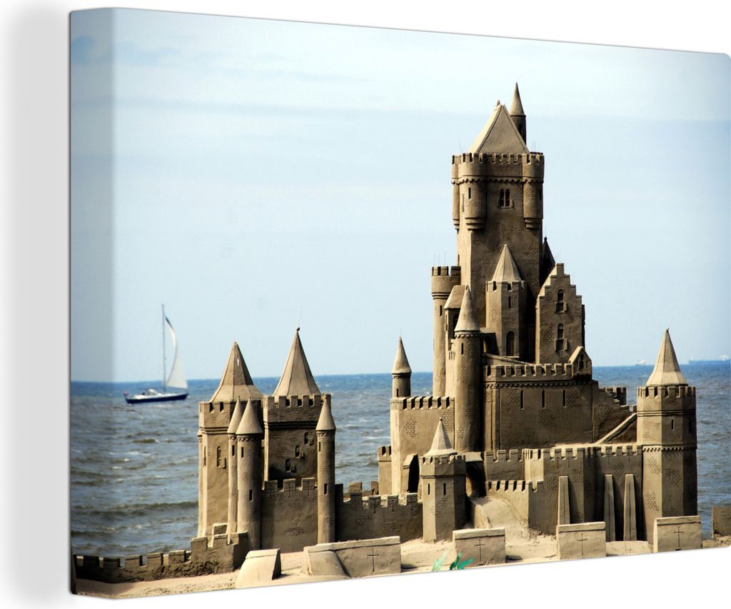 OneMillionCanvasses - Leinwandbilder - 140x90 cm, Fantastische Sandburg am Meer, Wandbilder Kunstdruck Wanddekoration