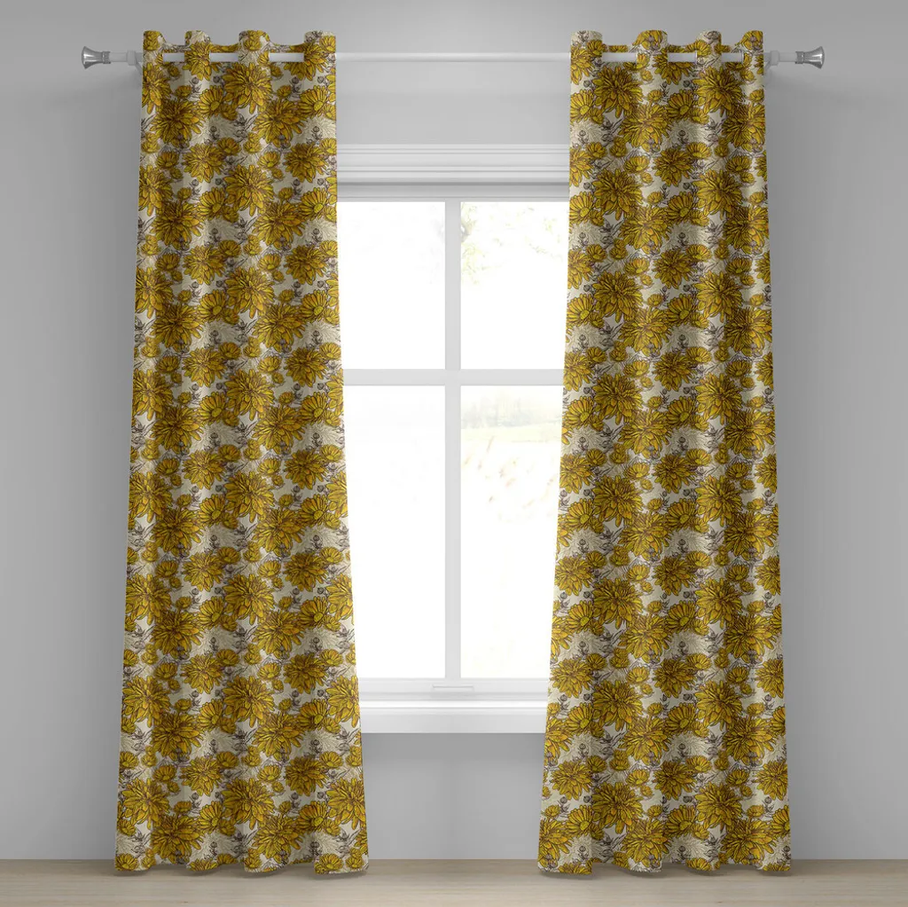 Rideau occultant partiel à fleurs 280x245 cm Motif Lys Jaune Terre