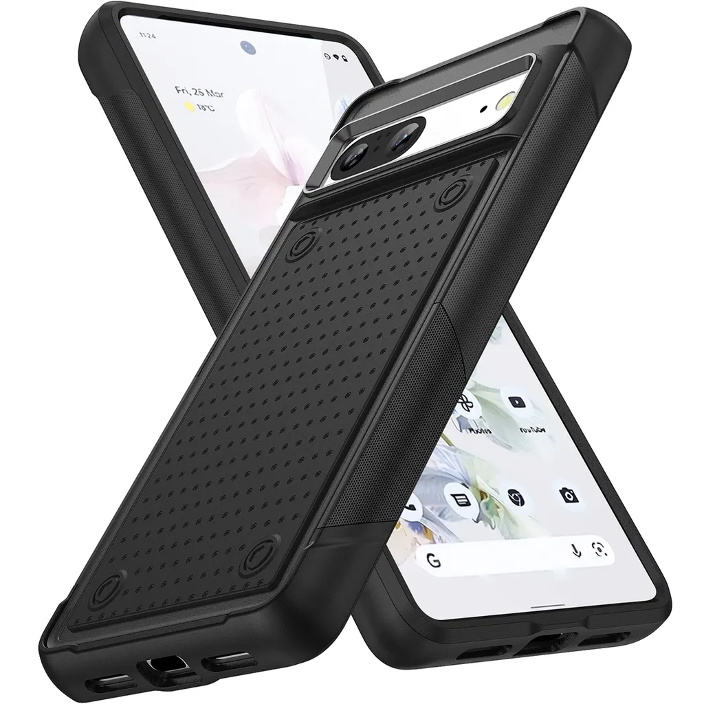 Custodia per Google Pixel 7, qualità militare, custodia ibrida antiurto 2in1 in PC rigido e TPU morbido nero