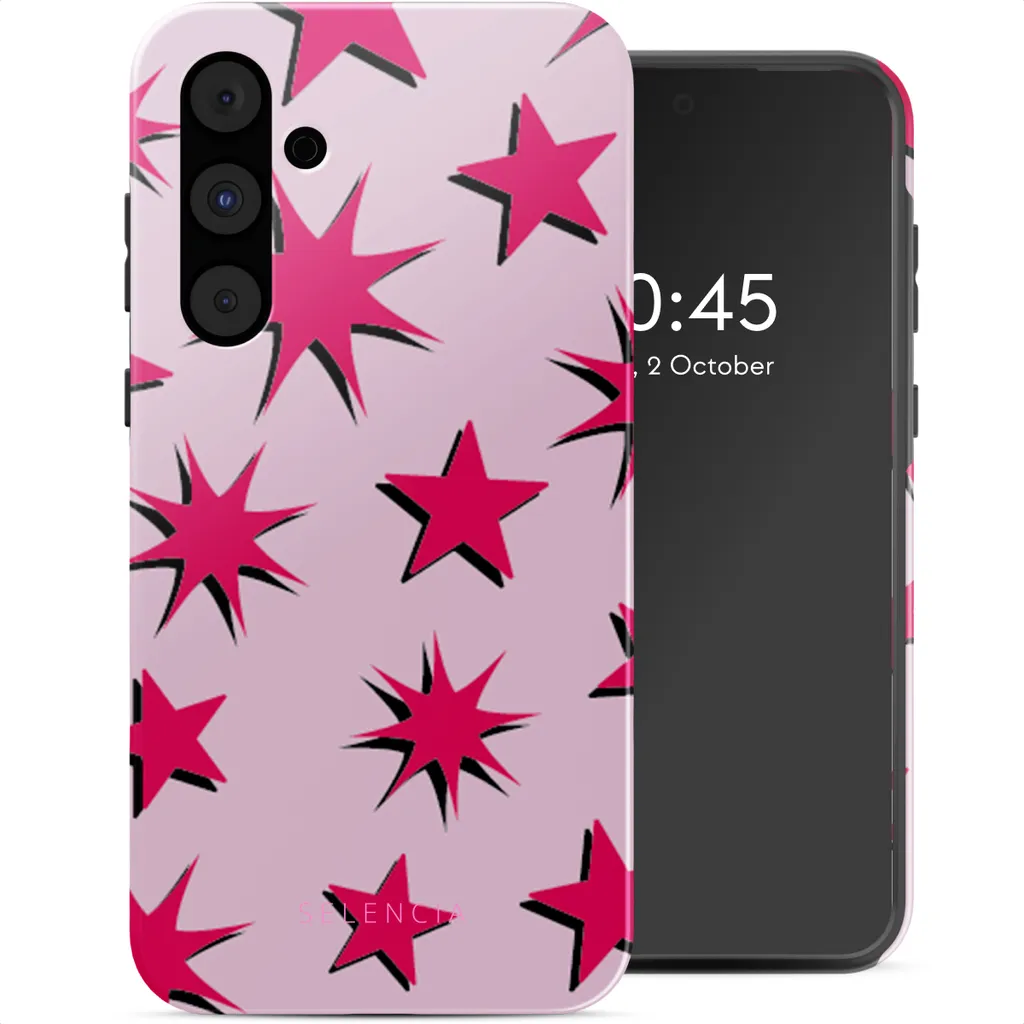 Cover Galaxy A55 Selencia Vivid - Stelle Rosso Rubino Rosa Chiaro