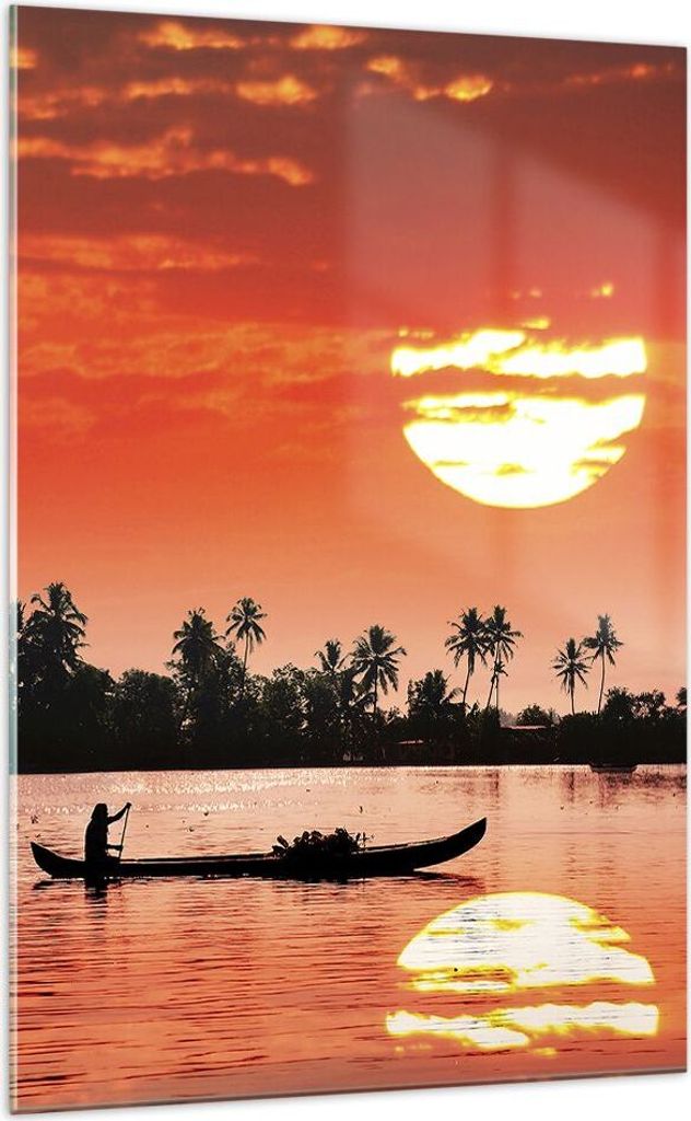 Bilder auf glas - Einteilig - Kanal boot kultur sonnenuntergang - 70x100cm - Glasbilder - Wandbilder - Bilder - Wanddekoration aus Glas - Glas Bild...