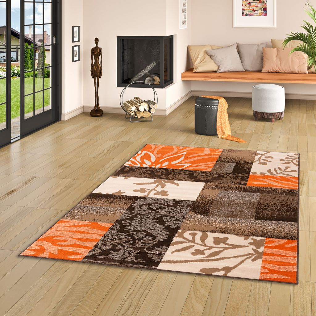 Designer Teppich Samba Modern Terrakotta Karo, Größe:80x150 cm